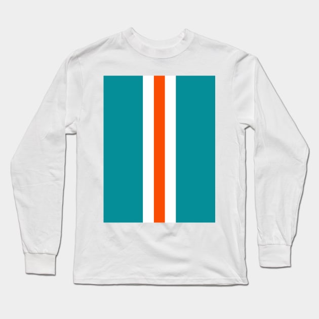 Retro American Football Stripes Miami Teal White Orange Long Sleeve T-Shirt by Culture-Factory